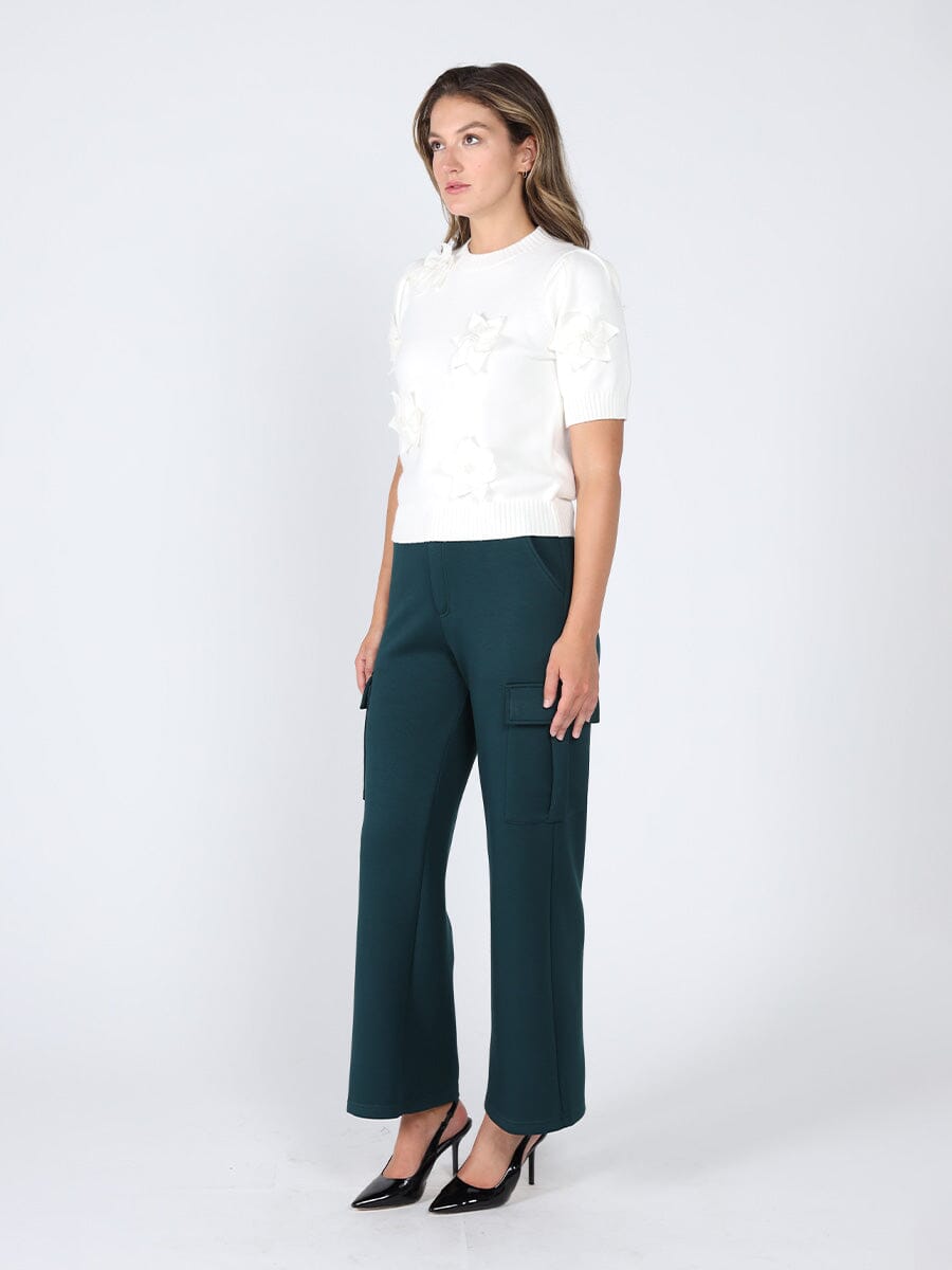 Floral rib neck knit top TOP Gracia Fashion 