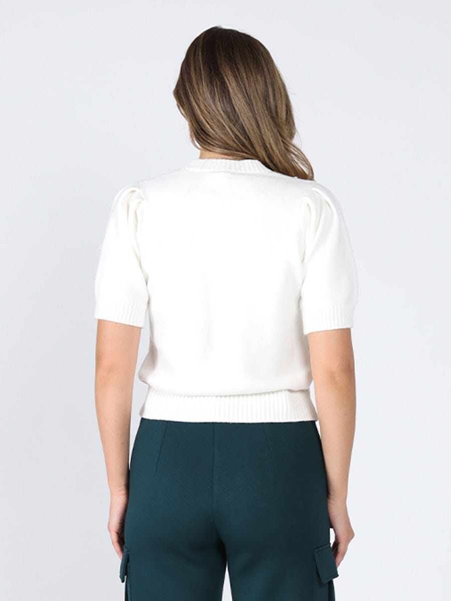 Floral rib neck knit top TOP Gracia Fashion 