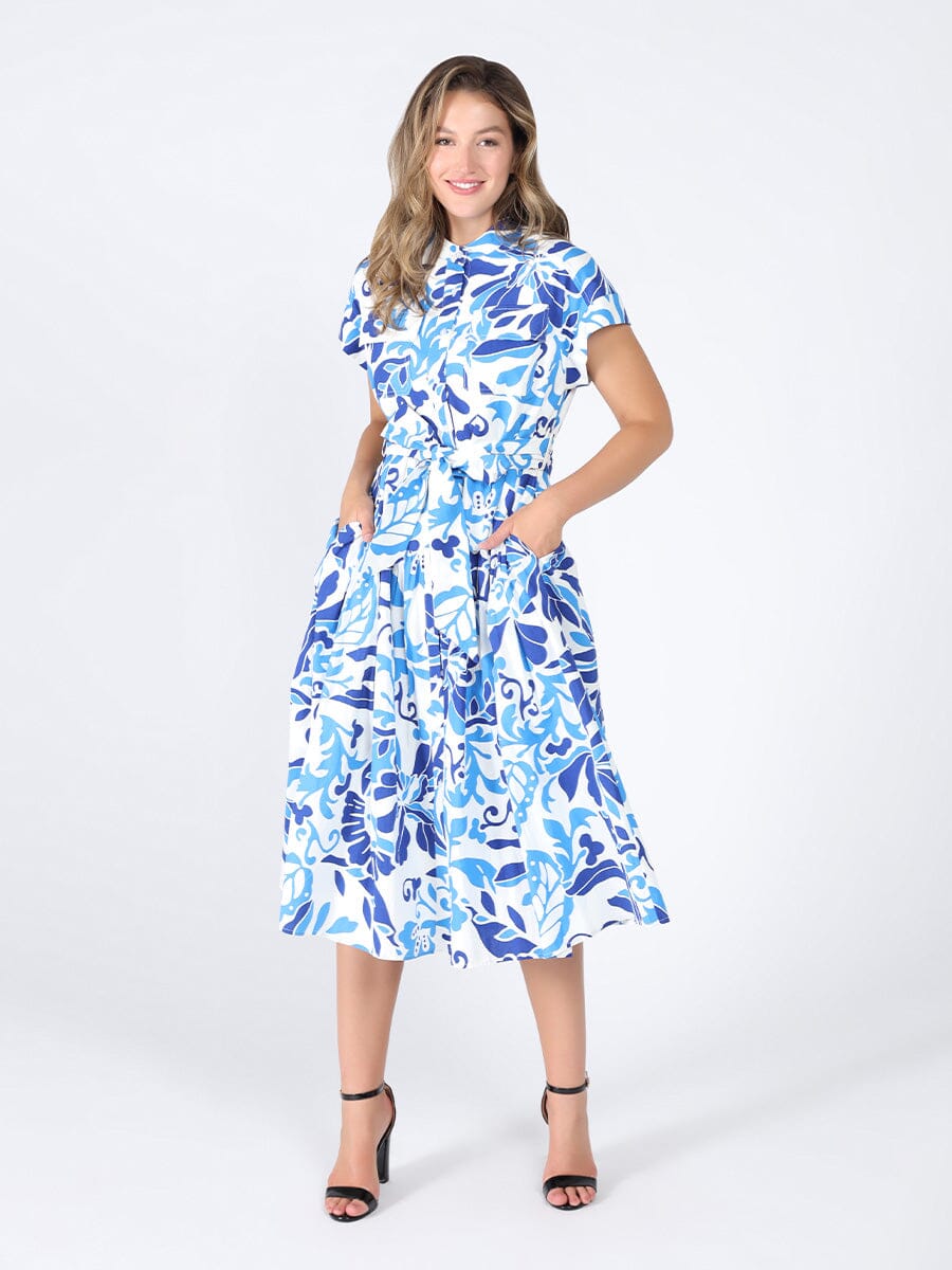 Floral Seaport Dress DRESS Gracia Fashion BLUE S 