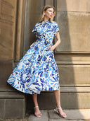 Floral Seaport Dress DRESS Gracia Fashion BLUE S 