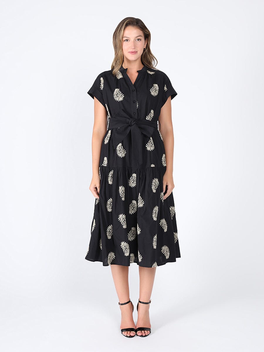 Floral Short Sleeve Belt Dress DRESS Gracia Fashion BLACK S 