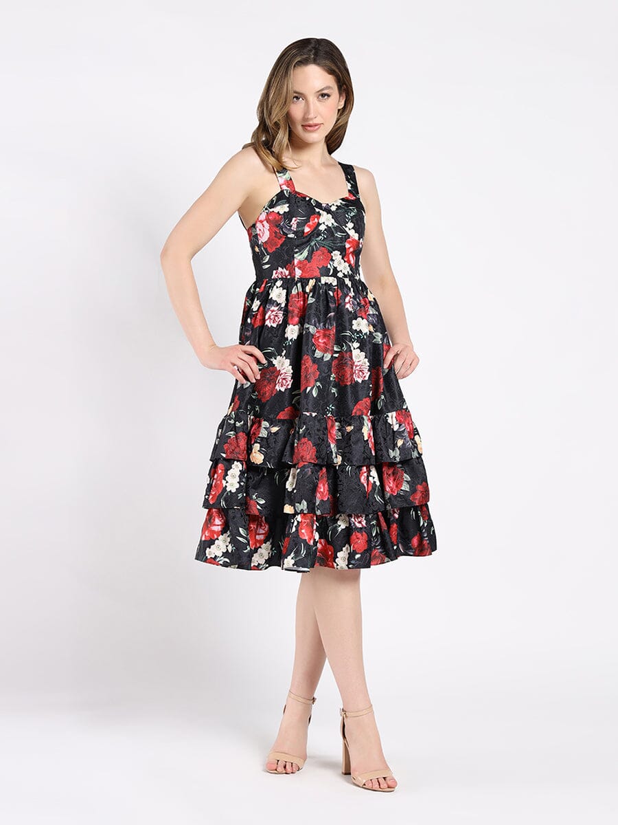 Floral Sweetheart Sleeveless Tiered A-Line Dress DRESS Gracia Fashion 
