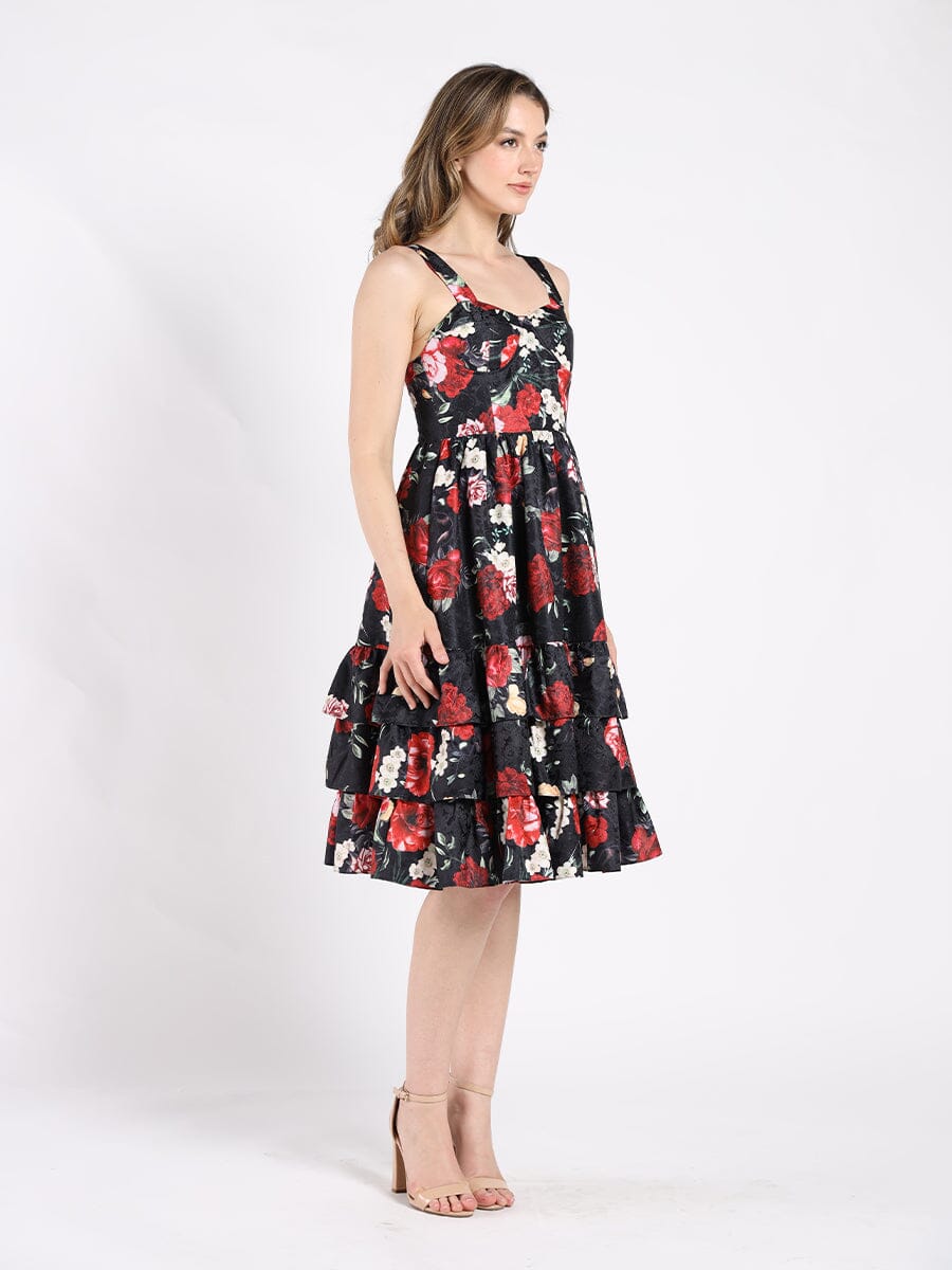 Floral Sweetheart Sleeveless Tiered A-Line Dress DRESS Gracia Fashion 