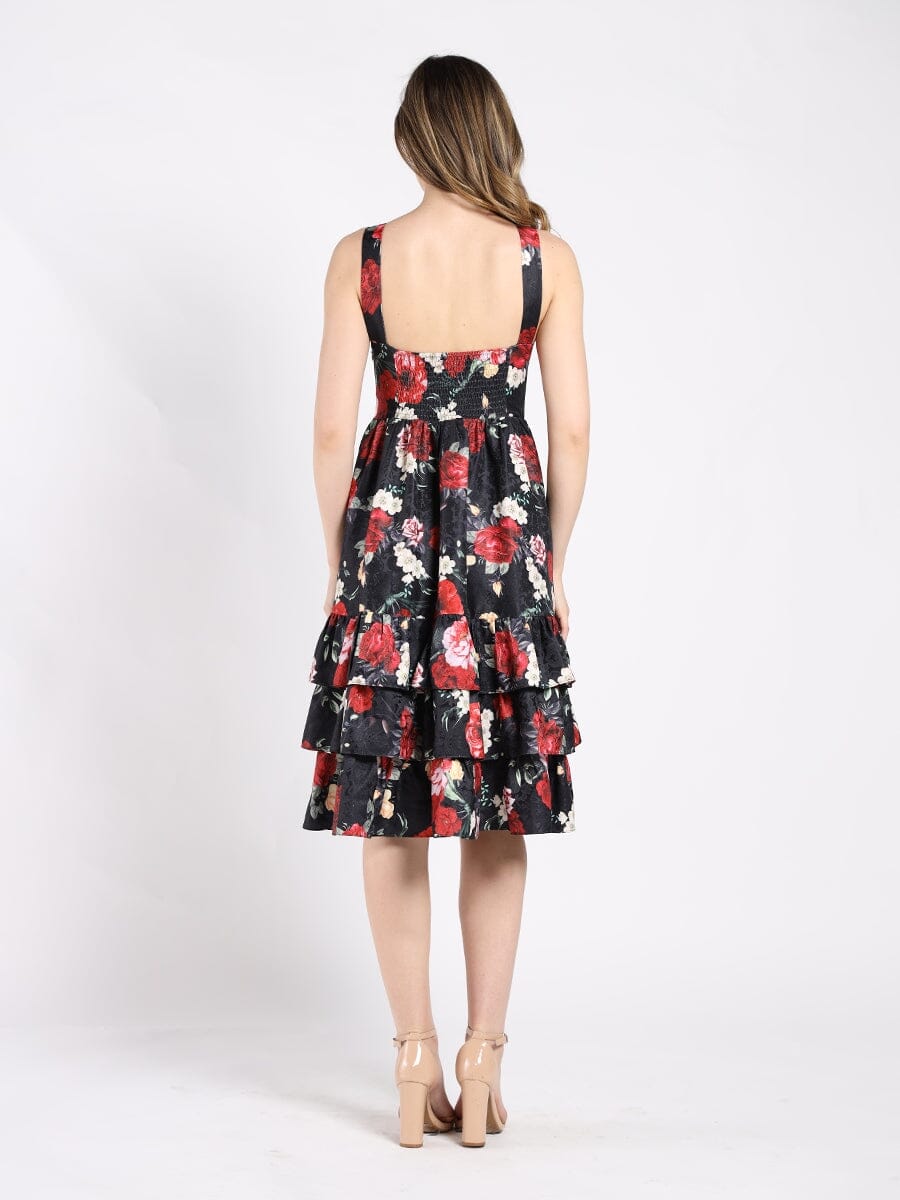 Floral Sweetheart Sleeveless Tiered A-Line Dress DRESS Gracia Fashion 