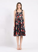 Floral Sweetheart Sleeveless Tiered A-Line Dress DRESS Gracia Fashion BLACK S 