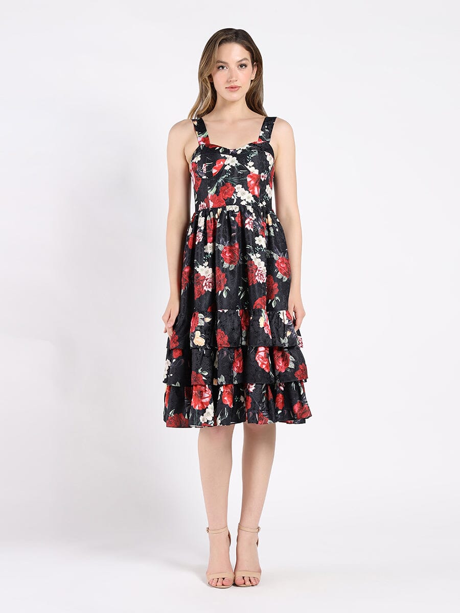 Floral Sweetheart Sleeveless Tiered A-Line Dress DRESS Gracia Fashion 