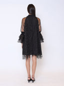 Flounce Sleeve Mesh Sparkling Mock Neck Dress DRESS Gracia Fashion 