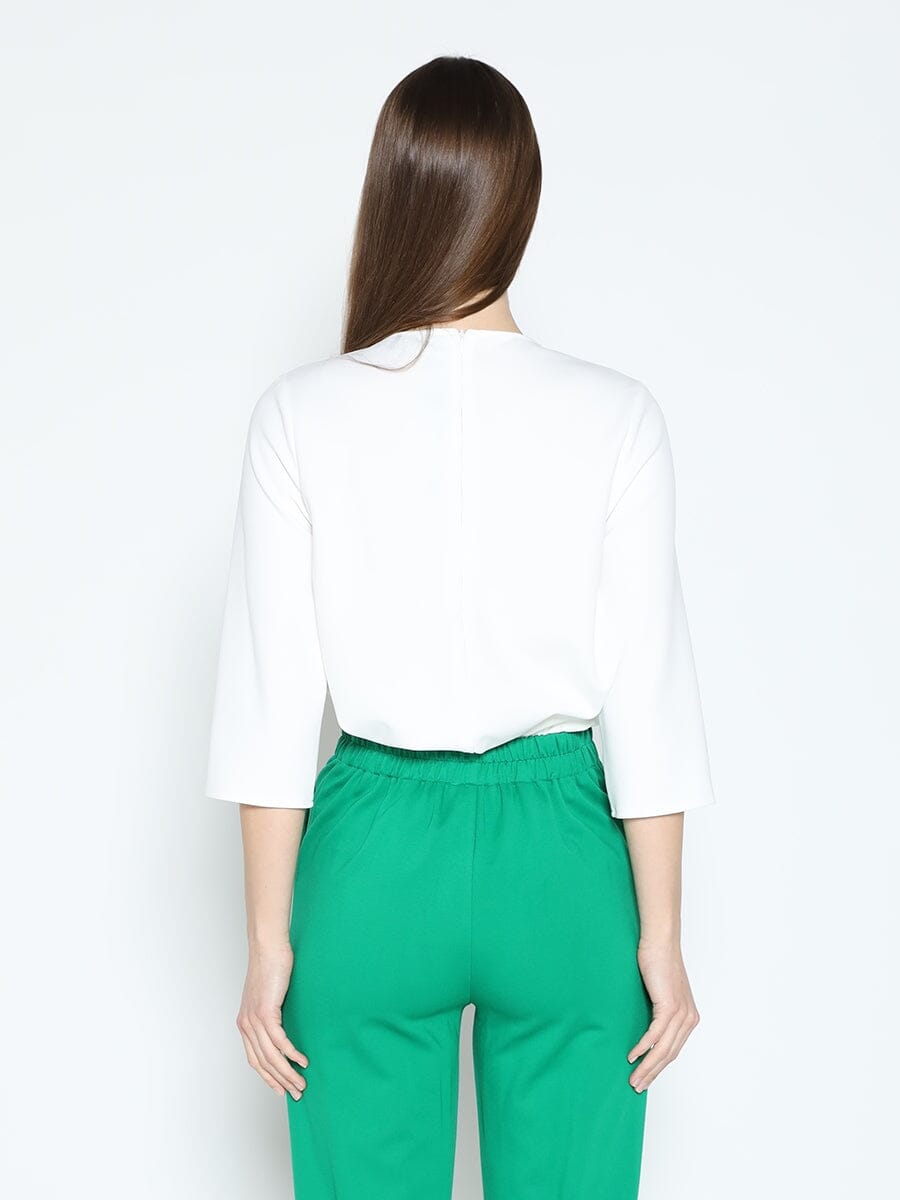 Flower Applique Loose Fit Long Sleeve Blouse TOP Gracia Fashion 