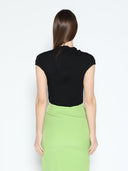 Flower Applique Mock Neck Cap Sleeve Top TOP Gracia Fashion 