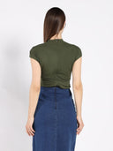 Flower Applique Mock Neck Cap Sleeve Top TOP Gracia Fashion 