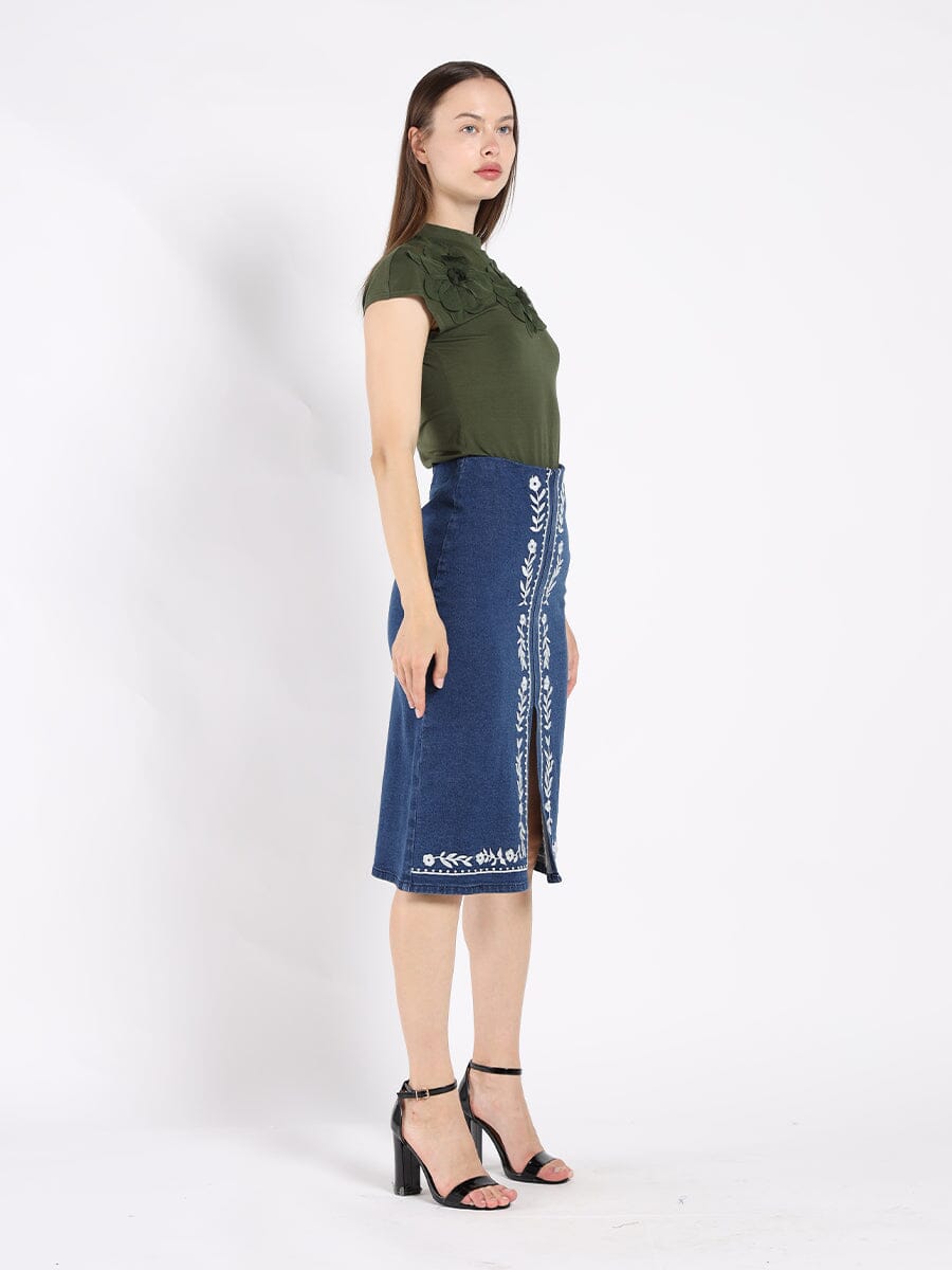 Flower Applique Mock neck Cap Sleeve Top TOP Gracia Fashion 