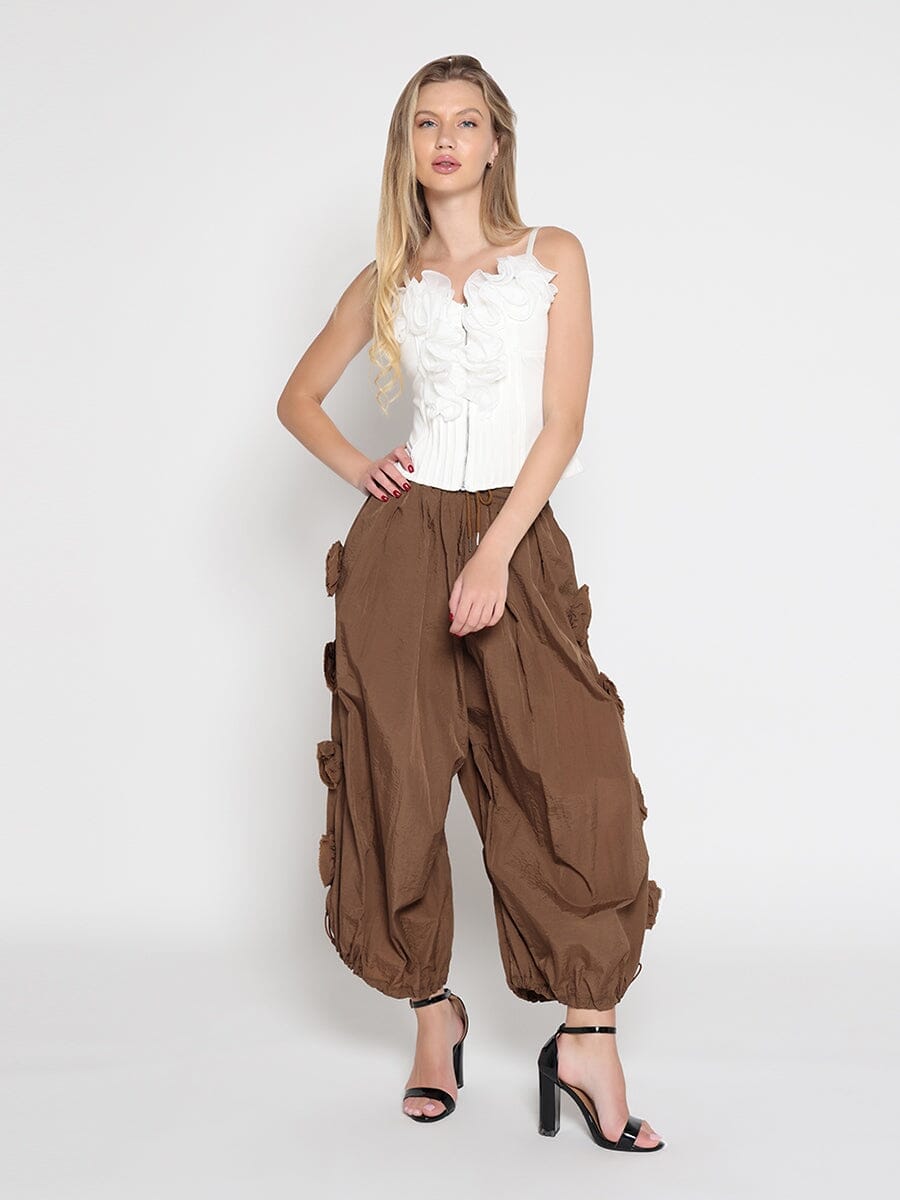 Flower Applique Parachute Pants PANTS Gracia Fashion 
