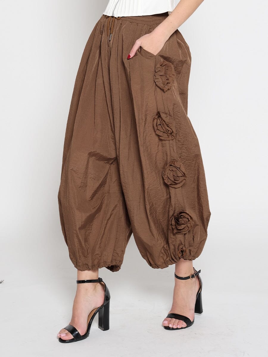 Flower Applique Parachute Pants PANTS Gracia Fashion 