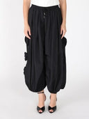 Flower Applique Parachute Pants PANTS Gracia Fashion BLACK S 