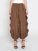 Flower Applique Parachute Pants PANTS Gracia Fashion BROWN S 