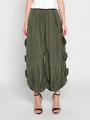 Flower Applique Parachute Pants PANTS Gracia Fashion OLIVE S 