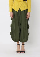 Flower Applique Parachute Pants PANTS Gracia Fashion OLIVE S 