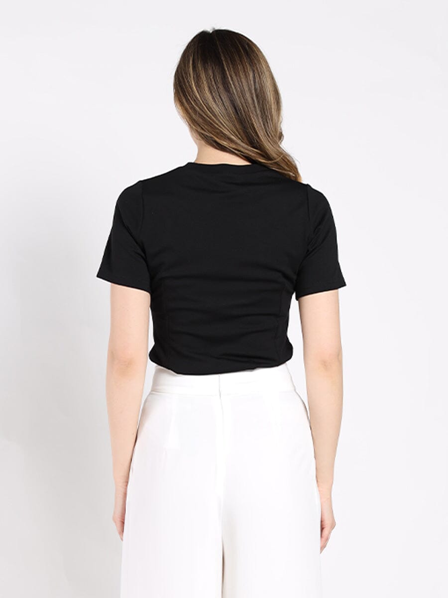 Flower Applique Short Sleeve Crew Neck Top TOP Gracia Fashion 