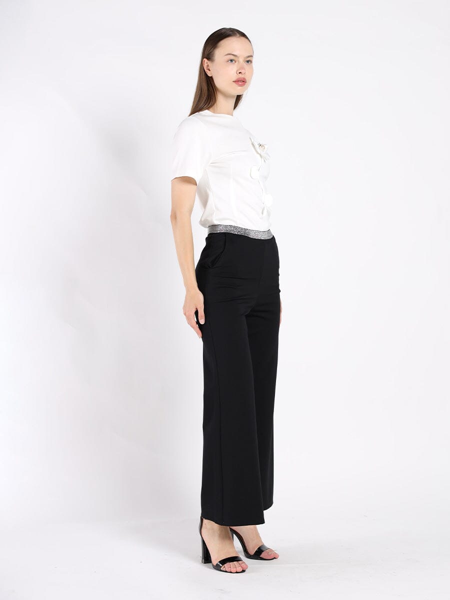 Flower Applique Short Sleeve Crew Neck Top TOP Gracia Fashion 