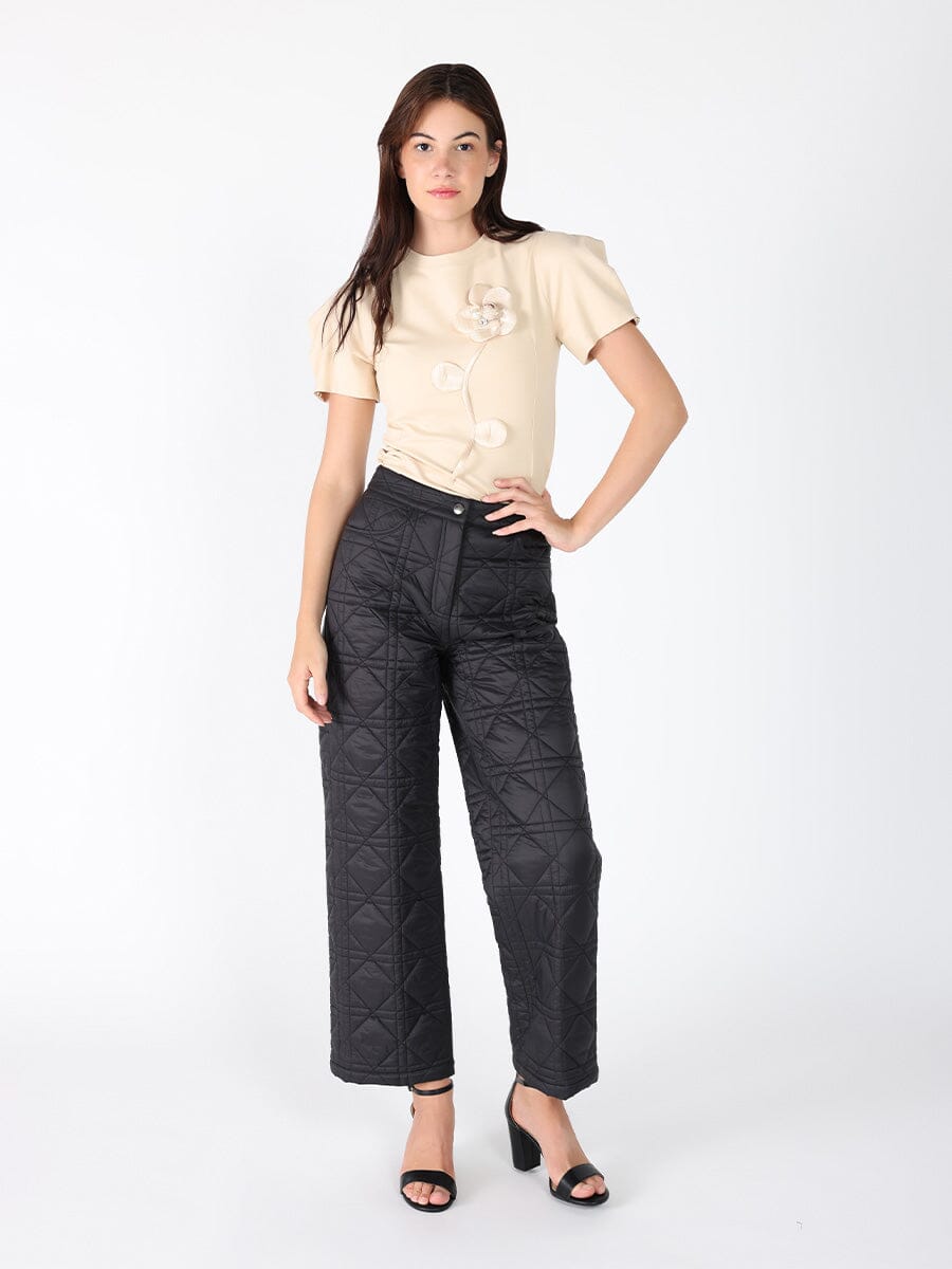 Flower Applique Short Sleeve Crew Neck Top TOP Gracia Fashion 