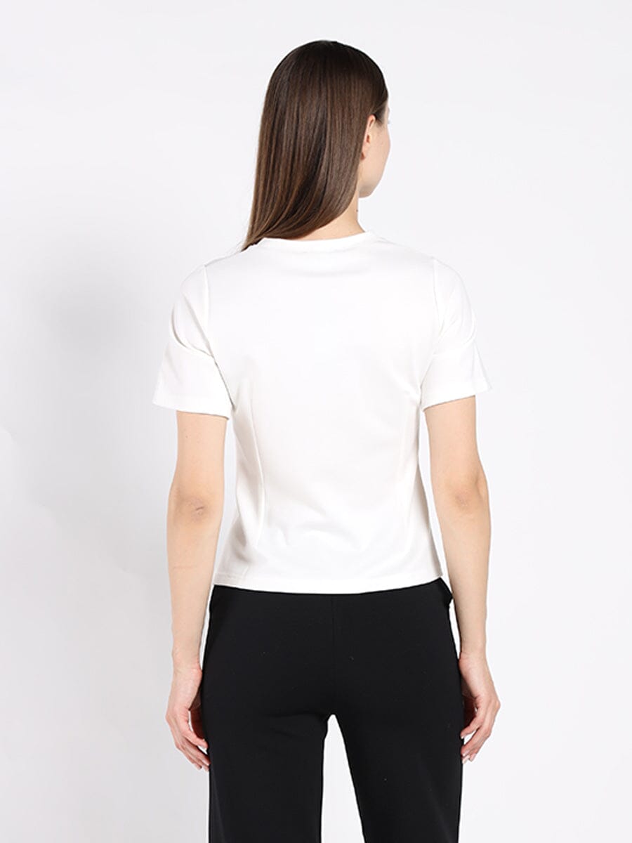 Flower Applique Short Sleeve Crew Neck Top TOP Gracia Fashion 