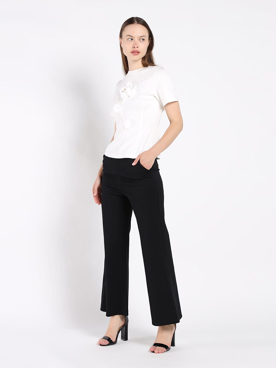 Flower Applique Short Sleeve Crew Neck Top TOP Gracia Fashion 