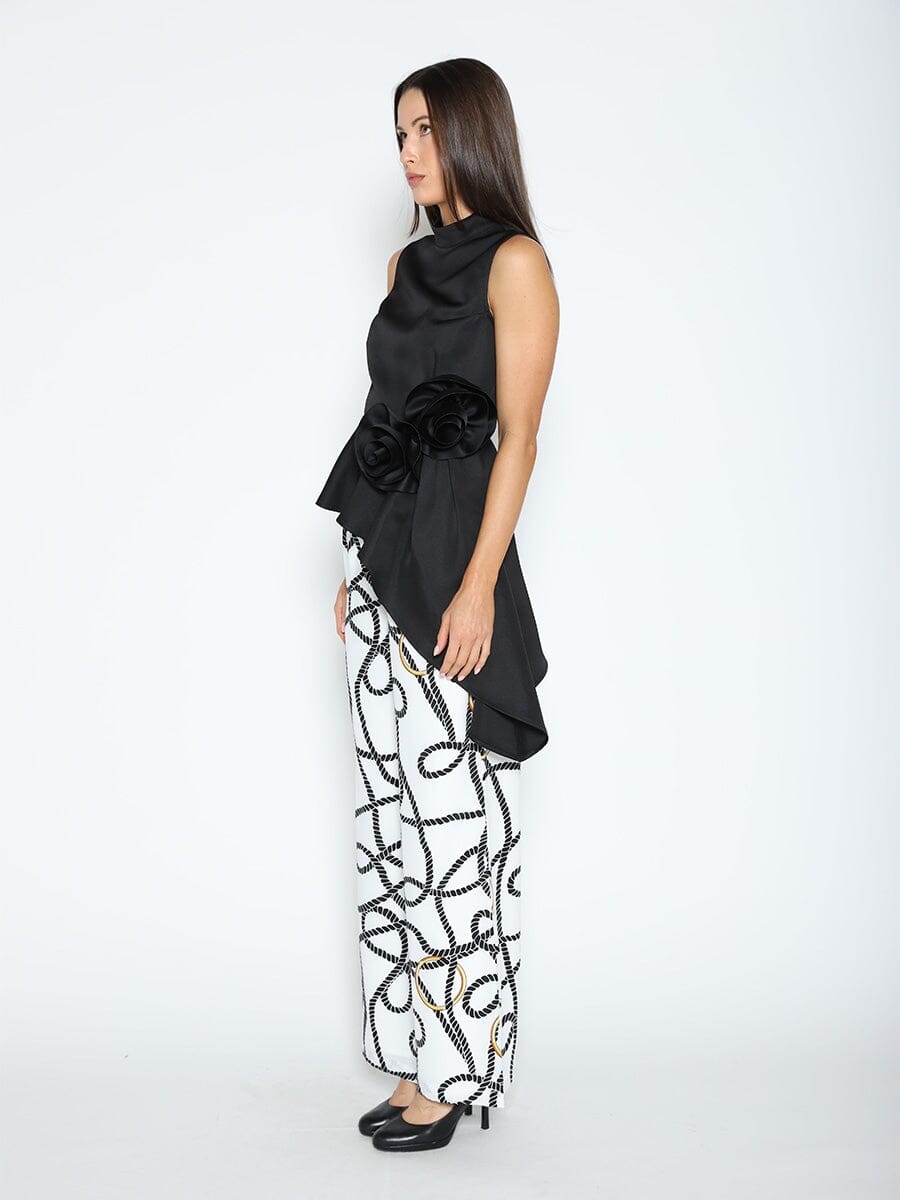 Flower Applique Sleeveless Asymmetrical Top TOP Gracia Fashion 