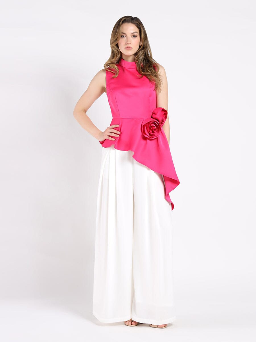 Flower Applique Sleeveless Asymmetrical Top TOP Gracia Fashion FUSHIA S 