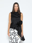 Flower Applique Sleeveless Asymmetrical Top TOP Gracia Fashion BLACK S 