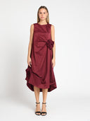 Flower Applique Sleeveless Loose Fit Dress DRESS Gracia Fashion BURGUNDY S 