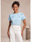 Flower Applique Solid Color T-Shirt TOP Gracia Fashion 