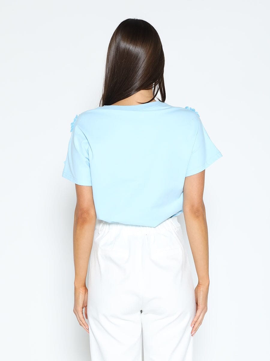 Flower Applique Solid Color T-Shirt TOP Gracia Fashion 