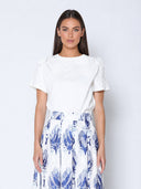 Flower Applique Solid Color T-Shirt TOP Gracia Fashion WHITE S 