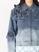 Flower Attached Denim Jacket JACKET Gracia Fashion 