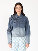 Flower Attached Denim Jacket JACKET Gracia Fashion DENIM S 