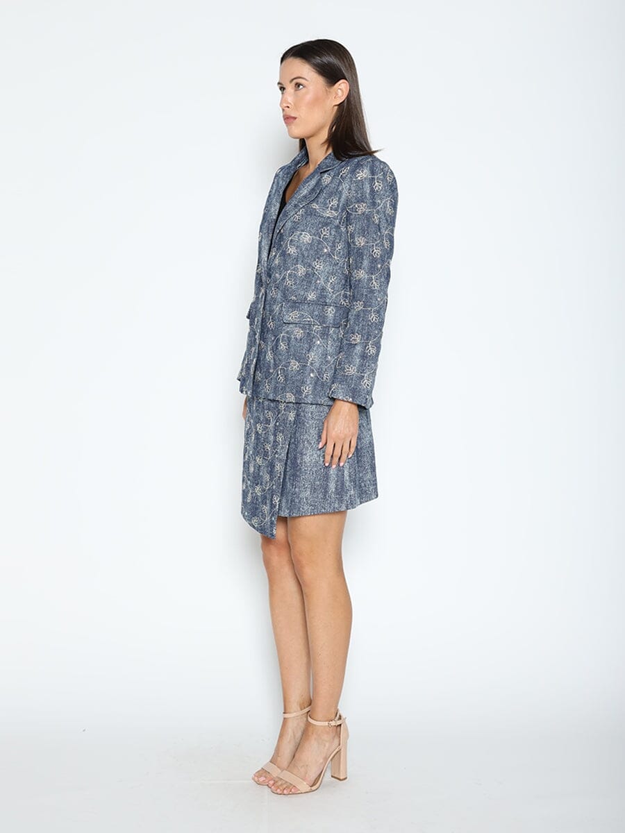 Flower Embroidered Denim Blazer JACKET Gracia Fashion 