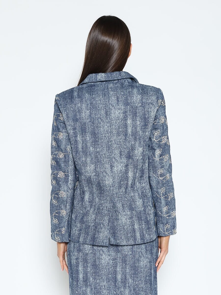 Flower Embroidered Denim Blazer JACKET Gracia Fashion 