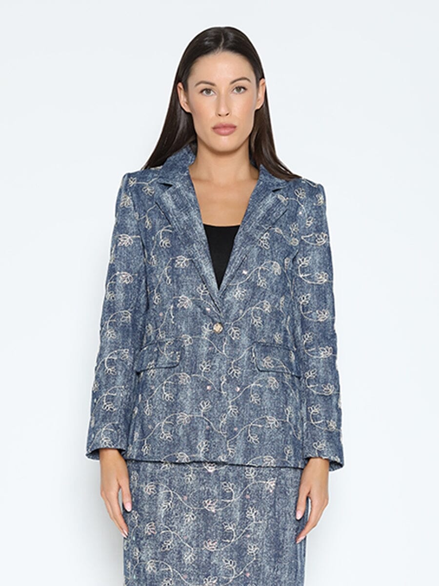 Flower Embroidered Denim Blazer JACKET Gracia Fashion DENIM S 