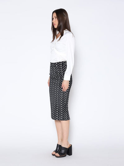 Bria Embroidered Floral Liquid Myrtia Pencil Skirt