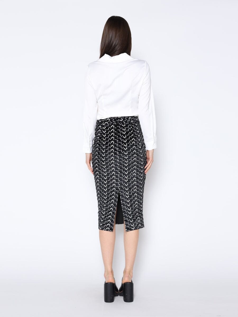 Flower Embroidered Midi Bodycon Pencil Skirt SKIRT Gracia Fashion 