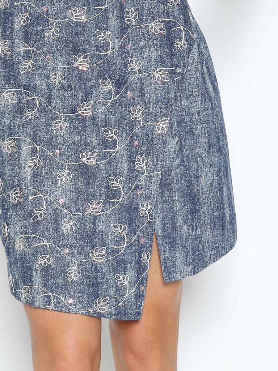 Flower Embroidered Mini Denim Skirt SKIRT Gracia Fashion 