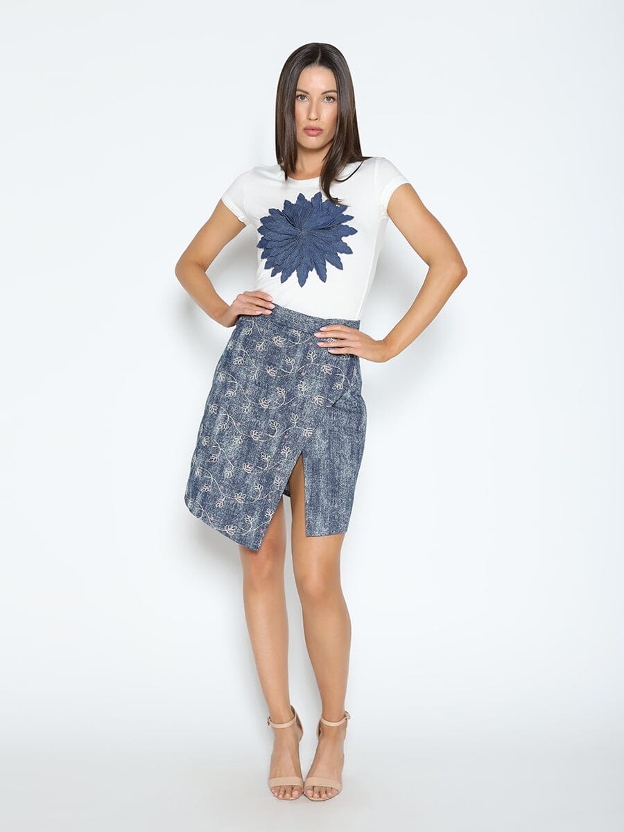 Flower Embroidered Mini Denim Skirt SKIRT Gracia Fashion DENIM S 