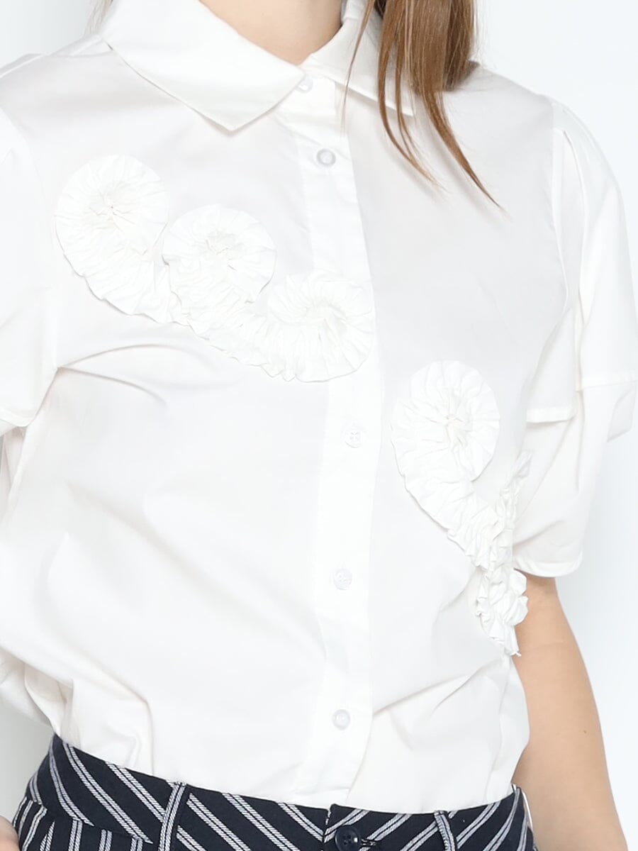 Flower Front Short Sleeve Cotton Shirt TOP Gracia Fashion 