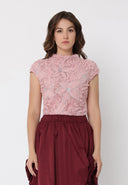 Flower Lace Detail Cap Sleeve Top TOP Gracia Fashion PINK S 