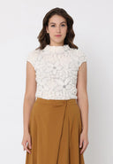 Flower Lace Detail Cap Sleeve Top TOP Gracia Fashion WHITE S 