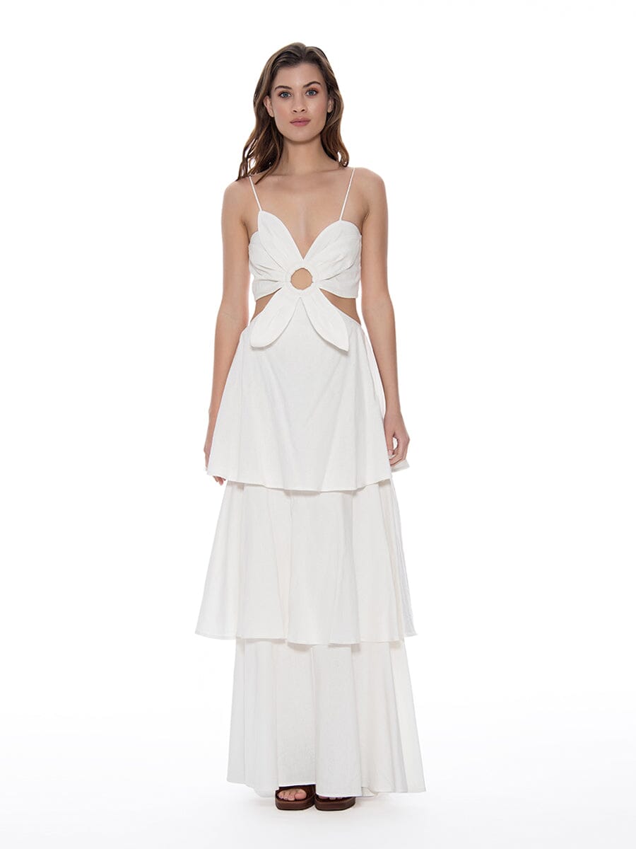 Flower Petal Strap Top Cut-Out Layered Maxi Dress DRESS Gracia Fashion WHITE S 