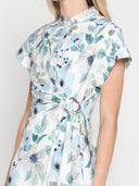 Flower print cross body short sleeve dress DRESS Gracia Fashion 