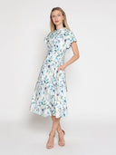 Flower print cross body short sleeve dress DRESS Gracia Fashion 