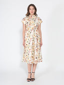 Flower print cross body short sleeve dress DRESS Gracia Fashion BEIGE S 