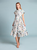Flower print cross body short sleeve dress DRESS Gracia Fashion BLUE S 